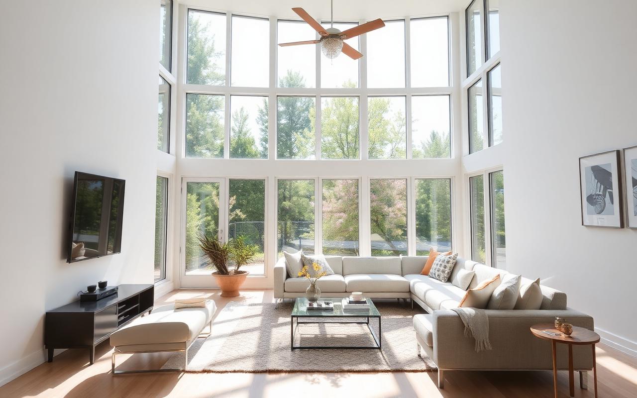 Energy efficient windows in a bright living room